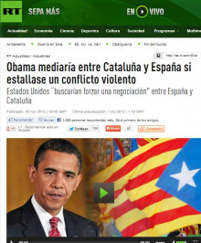 Captura pantalla de la notícia, Obama faria de mitjancer en un conflicte entre Catalunya i Espanya