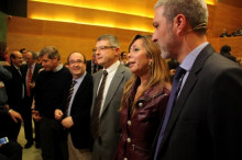 Els responsables de Societat Civil Catalana, Josep Ramon Bosch i Joaquim Coll, amb els líders del PPC i el PSC en l'acte d'aquest dijous per commemorar el dia de la Constitució.