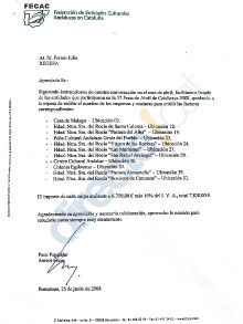 Fax de la FECAC a REGESA demanant instruccions per cobrar