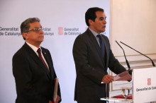 El secretari d'Estat de Seguretat, José Antonio Nieto, amb el delegat del govern espanyol, Enric Millo, a la roda de premsa posterior a la Junta de Seguretat