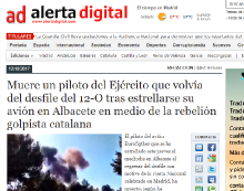 Notícia sobre la mort del pilot després d'estavellar-se l'avió de l'exèrcit el 12-O a Albacete
