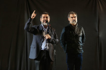 Els presidents de l'ANC i Òmnium Cultural, Jordi Sánchez i Jordi Cuixart, s'adrecen a les persones concentrades a la plaça Catalunya de Barcelona