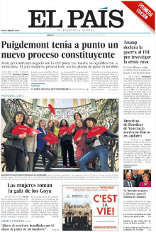 Portada de El País el 3 de febrer