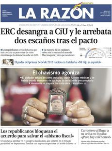 La Razón: "ERC dessagna CiU i li pren dos escons després del pacte". Una enquesta d'NC Report dóna 48 escons a CiU i 23 als republicans