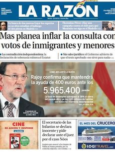 La Razón: "Mas planeja inflar la consulta amb vots d'immigrants i menors"