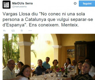 Vargas Llosa diu "No conec ni una sola persona a Catalunya que vulgui separar-se d'Espanya". Ens coneixem. Menteix diu Marius Serra