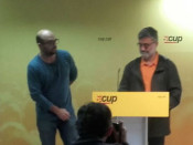 El diputat de la CUP Carles Riera durant la roda de premsa a la seu nacional del partit a Barcelona