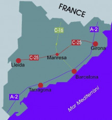 mapa de catalunya amb l'eix transversal