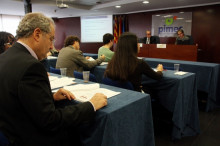 Josep González, president de PIMEC, i Moisès Bonal, director d'estudis de PIMEC, han presentat l'estudi 'Què en pensa la pime catalana de l'entorn politicoeconòmic actual?'.