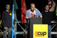 El candidat de la CUP a la Presidència de la Generalitat, David Fernández, durant l'acte central de la formació independentista.