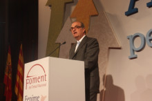 El president de Foment, Joaquim Gay de Montellà, en el transcurs de la seva intervenció en l'acte convocat per Foment i Fepime 'Anem per feina'