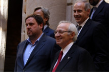 El president d'ERC, Oriol Junqueras, i el president de la Cambra de Barcelona, Miquel Valls.