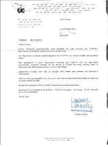 Carta de resposta signada per Gabriel Sánchez escrita en Letó
