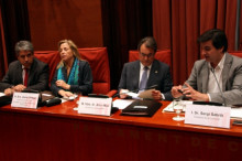Artur Mas, Sergi Sabrià, Francesc Homs i Joana Ortega, a la comissió on el president ha parlat del cas Palau.