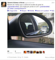 Captura de pantalla del twitter del portaveu nacional de les JERC amb cotxe de la Guardia Civil inclòs