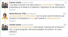 Piulades entre el corresponsal de TV3 i Marta Rovira(ERC) sobre el que diu la gent a Escòcia i els dirigents polítics