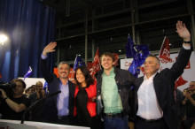 Javi López, Esther Niubó, Jaume Collboni i Pere Navarro, en començar la campanya