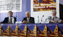 Imatge del conseller de Cultura, Ferran Mascarell, amb el rector de l'UCE, Salvador Alegret, aquest diumenge