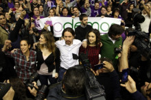 Pablo Iglesias amb Gemma Ubasart i Gemma Galdón
