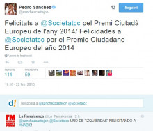 Pedro Sánchez també felicita a SCC