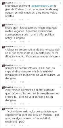 Llach respon amb una ràfega de sis tuits a Iglesias, i en destapa el joc