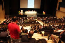 Intervenció durant l'Assemblea Nacional de la CUP celebrada aquest dissabte a la Universitat Jaume I de Castelló de la Plana