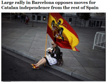 El 'Washington Post' va escollir la imatge d’una dona amb una  bandera franquista per il·lustrar el 12-O de 2013 a Barcelona