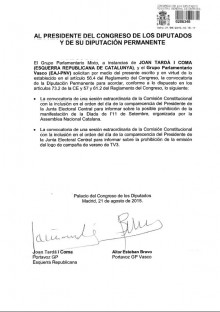 La petició que han registrat Joan Tardà i el PNB
