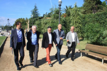 El representant de la Generalitat davant la UE, Amadeu Altafaj, els eurodiputats Ernest Maragall, Ramon Tremosa i Josep Maria Terricabras, i el cap de llista de Junts pel Sí, Raül Romeva, han protagonitzat una roda de premsa el 24 de setembre