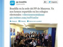 Tuit del 24 de novembre de 2012, el PP ja feia desplegaments d'apoderats a Catalunya