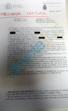 denuncia, parlament, ciutadà espanyol, carme forcadell, saragossa