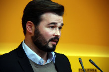 Rufián a la roda de premsa d'avui a la seu d'ERC