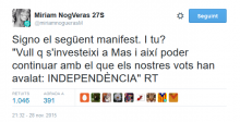 El tuit publicat per Míriam Nogueras ha acumulat a hores d'ara més d'un miler de suports a la xarxa
