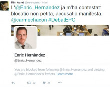 Enric Hernánez director de El Periódico ha blocat al twitter al usuari @KimAulet per la denuncia de "trampes"