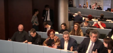 La Comissió de Presidència del consistori, durant la intervenció del regidor d'ERC Jordi Coronas, que ha presentat la proposta