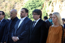 Carles Puigdemont, amb Oriol Junqueras i Raül Romeva