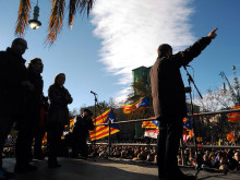 El president de l'ANC, Jordi Sànchez, en un moment del seu discurs durant la manifestació del 6F