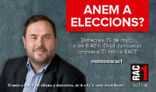 Publicitat de RAC1 de l'entrevista a Junqueras