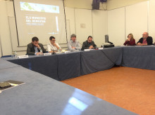 Imatge de la presentació de l'estudi, amb Sanglas, Barres, Guiteras i el presentador de l'acte, Lluís Pérez