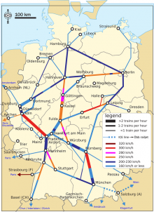 Distribució de les línies de major velocitat (ICE) a Alemanya