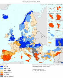 Mapa de l'atur per regions, segons Eurostat