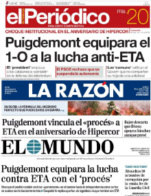 Les portades d'avui d'El Periódico, La Razón i El Mundo