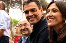 Núria Parlon, Pedro Sánchez i Miquel Iceta, en una imatge d'arxiu