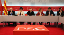 Imatge general de l'expresident José Montilla, la diputada Eva Granados, el primer secretari del PSC, José Montilla; la diputada Meritxell Batet i l'europarlamentari Javi López