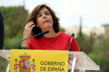 La vicepresidenta del govern espanyol Soraya Sáenz de Santamaría durant la seva intervenció en l'acte d'inauguració de les obres de la N-332 a Benissa