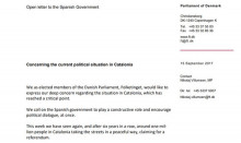 La carta que els diputats danesos han enviat al govern espanyol