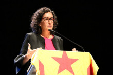 La secretària general d'ERC i diputada de JxSí, Marta Rovira, intervé a l'acte al teatre L'Atlàntida de Vic.