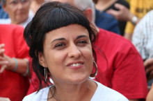 La portaveu parlamentària de la CUP, Anna Gabriel, abans de l'inici de l'acte de campanya a Badalona