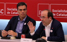El secretari general del PSOE, Pedro Sánchez, i el primer secretari del PSC, Miquel Iceta, durant la reunió de l'executiva extraordinària del PSC