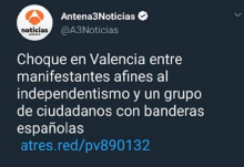 Una captura de pantalla del Twitter d'Antena 3